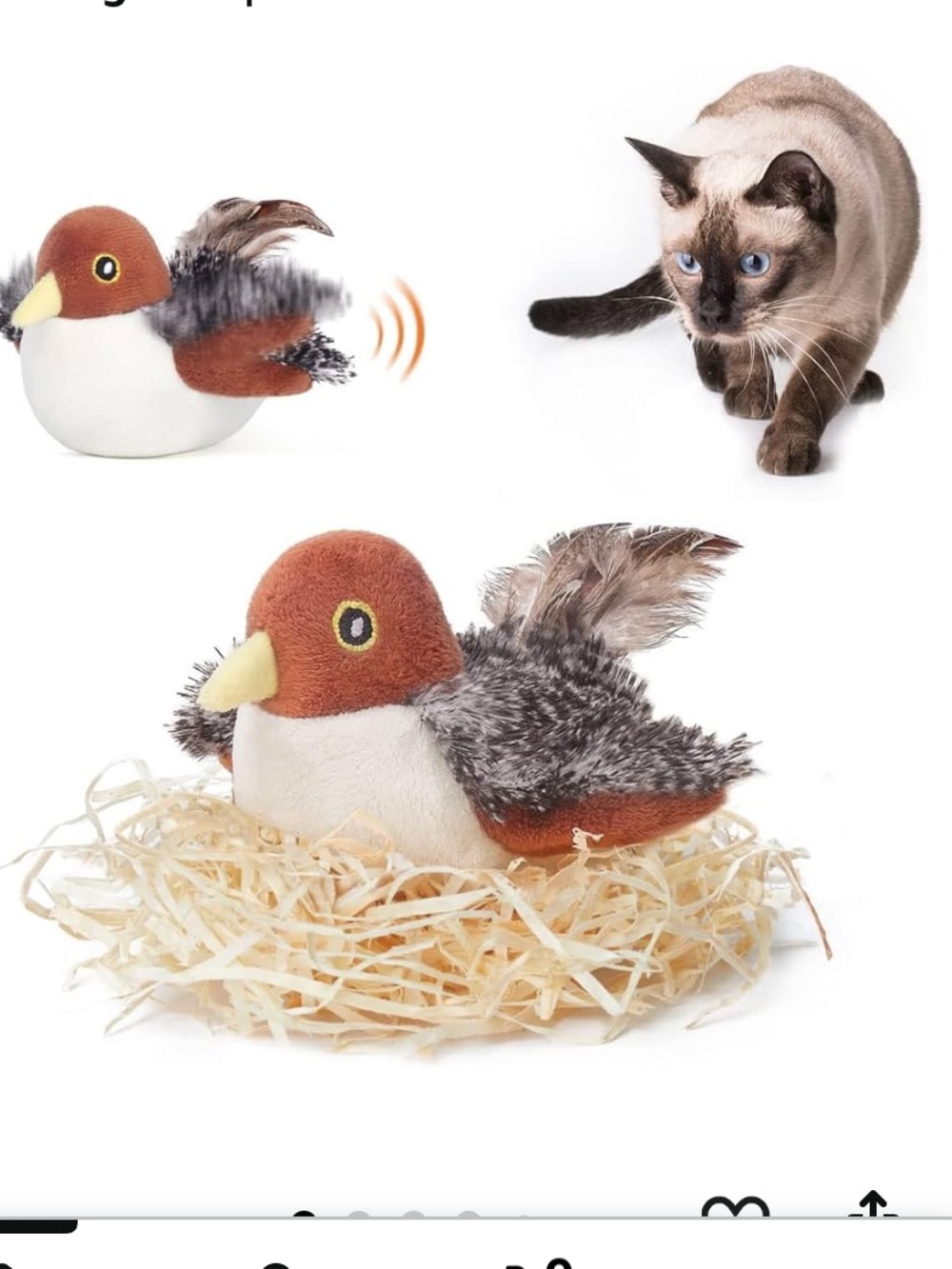 ๐ ๐ Flapping Chirping Sparrow Cat Toy - Brown/White - Picture 4 of 16